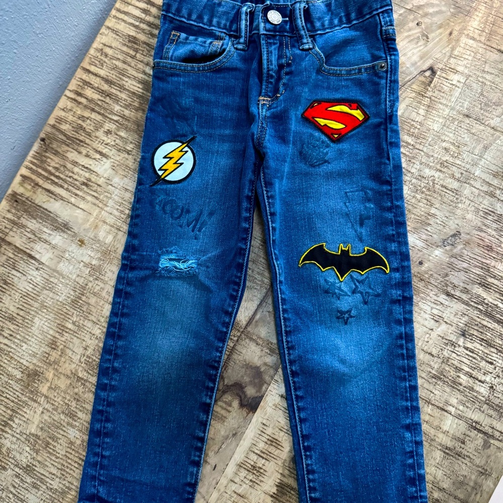 Gap and DC Kids' Blue Jeans with Superhero Patches